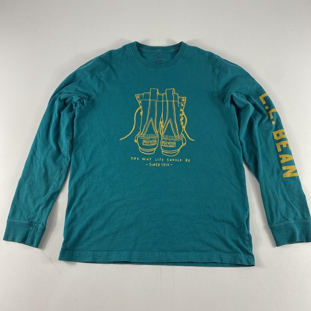 LL Bean Shirt Mens Medium Teal Long Sleeve Slightly Fitted Organic Cotton Boots